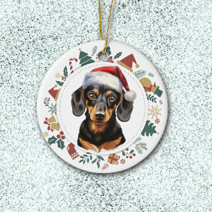 Santa Hat Dachshund Hund jul-Bilder-andekrans Julgransprydnad Keramik
