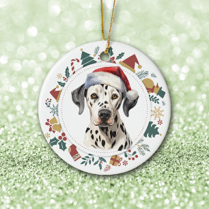 Santa Hat Dalmatien Hund jul Bilder andedräkt Julgransprydnad Keramik