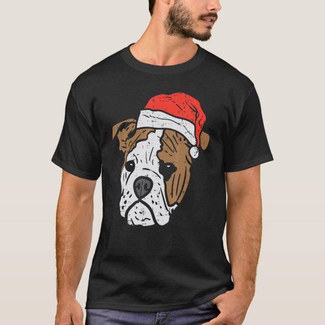 Santa Hat English Bulldog Christmas Pet Dog  Owner T Shirt (Framsida)