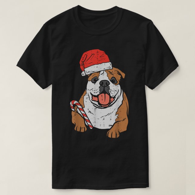 Santa Hat English Bulldog Hund jul Pajamas Xm T Shirt (Design framsida)