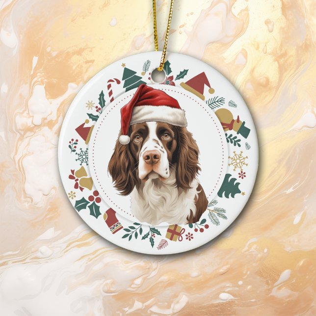 Santa Hat English Springer Spain Wandeure Julgransprydnad Keramik (Skapare uppladdad)