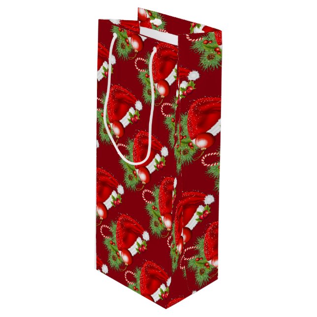 Santa Hat Festive jul Red Vin Gift Bag (Framsidan Vinklad)