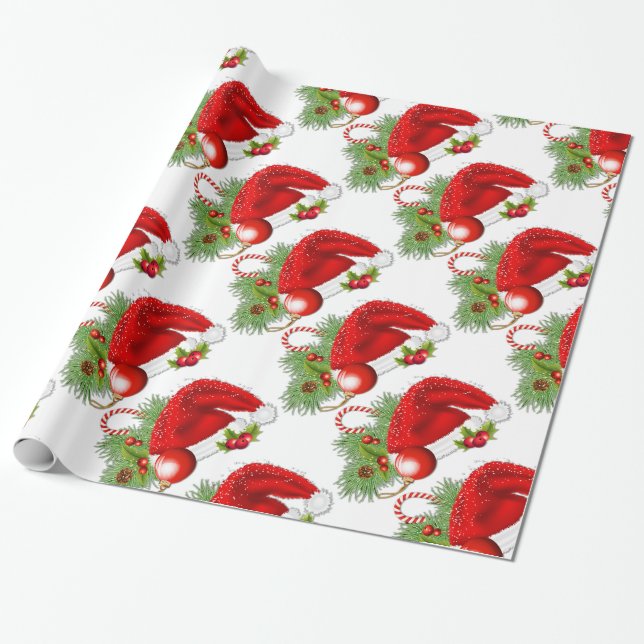 Santa Hat Festive jul Wrapping Papper Presentpapper (Utrullad)