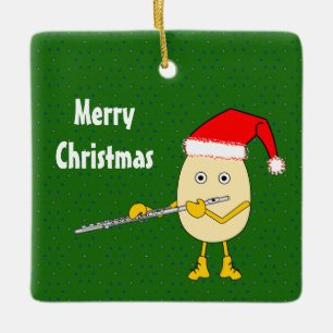 Santa Hat Flute Egghead Julgransprydnad Keramik