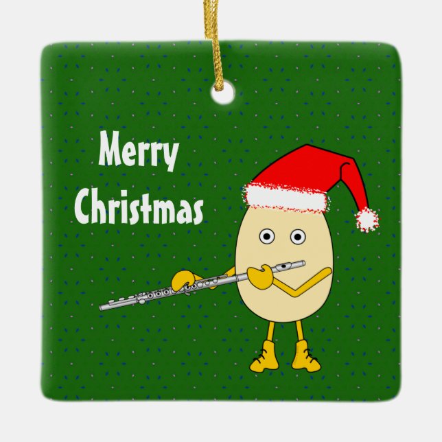 Santa Hat Flute Egghead Julgransprydnad Keramik (Framsida)