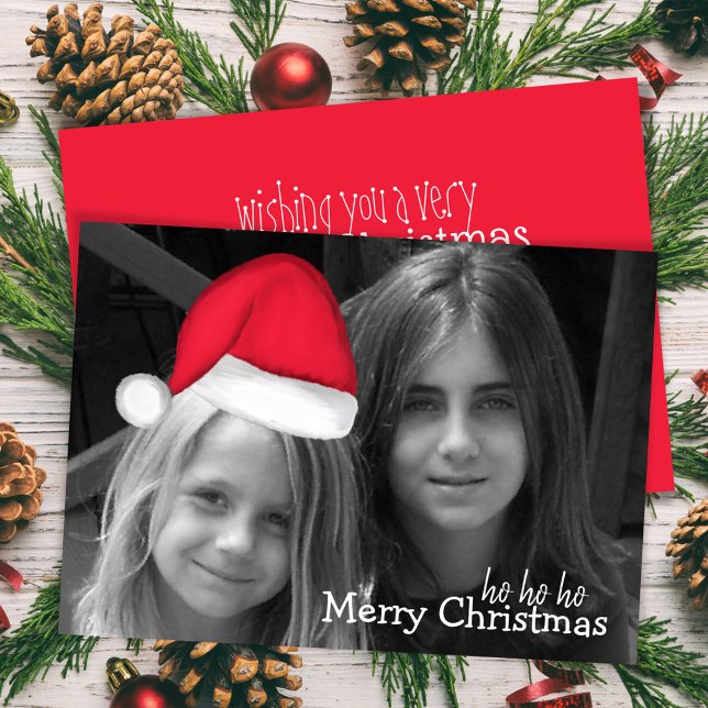 Santa Hat (flyttbar) fotohälsningskort Inbjudningar (Merry Christmas Movable Santa Hat greeting card)