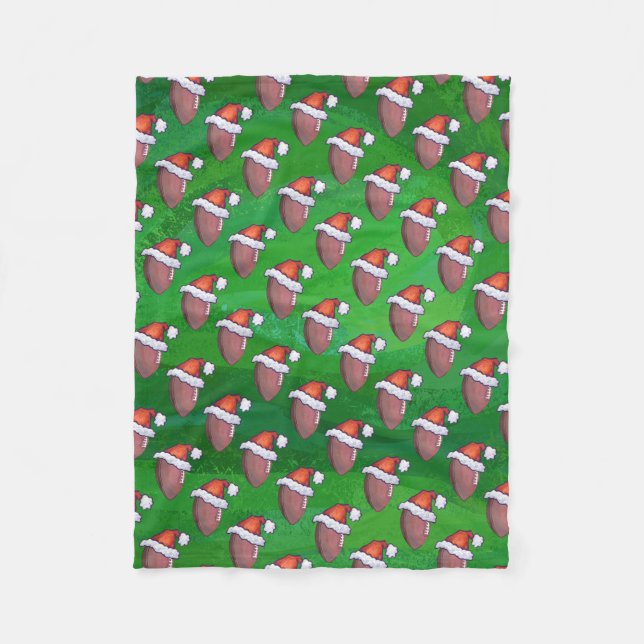 Santa Hat Football på Grönt Fleecefilt (Framsidan)