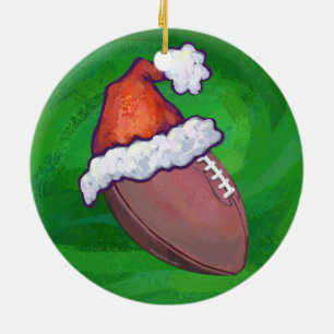 Santa Hat Football på Grönt Julgransprydnad Keramik