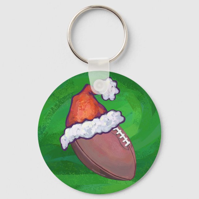 Santa Hat Football på Grönt Nyckelring (Framsida)