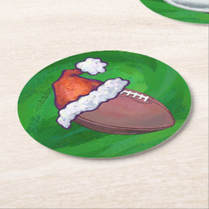 Santa Hat Football på Grönt Underlägg Papper Rund