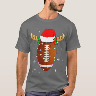 Santa Hat Football Reindeer jul Ljus Lycklig T Shirt
