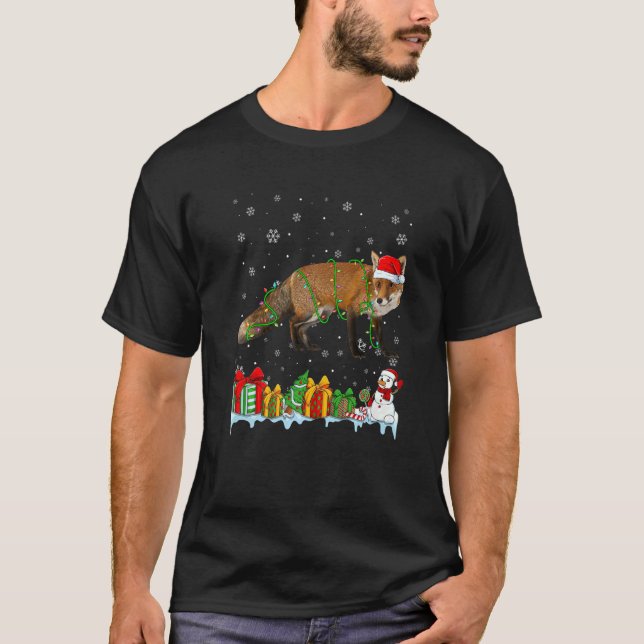 Santa Hat Fox jul Ljus Animals T Shirt (Framsida)