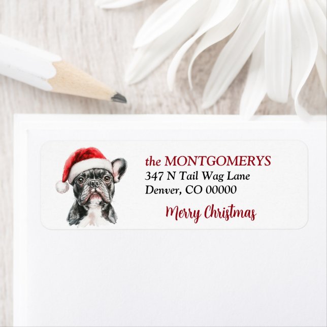 Santa Hat French Bulldog Christmas Returadress Etikett (Insitu)