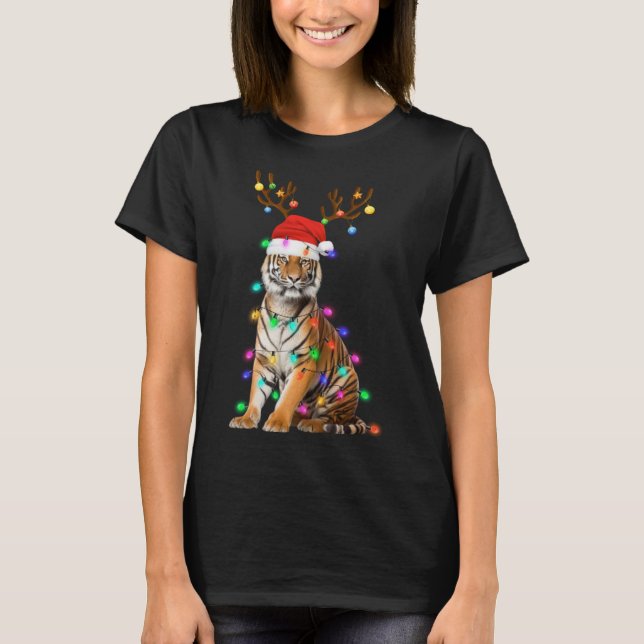 Santa Hat Funny Tiger Träd Julafton Light Animal C T Shirt (Framsida)