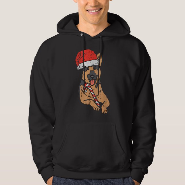 Santa Hat German Shepherd Hund jul Hoodie (Framsida)