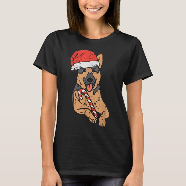 Santa Hat German Shepherd Hund jul T Shirt (Framsida)