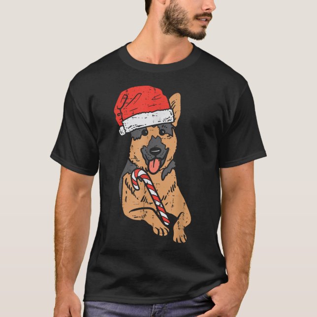 Santa Hat German Shepherd Hund jul T Shirt (Framsida)