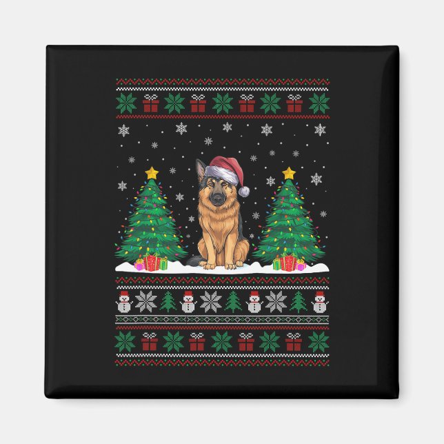 Santa Hat German Shepherd Hund Julafton Träd Ljus  Magnet (Framsidan)