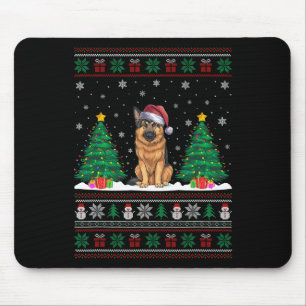 Santa Hat German Shepherd Hund Julafton Träd Ljus Musmatta
