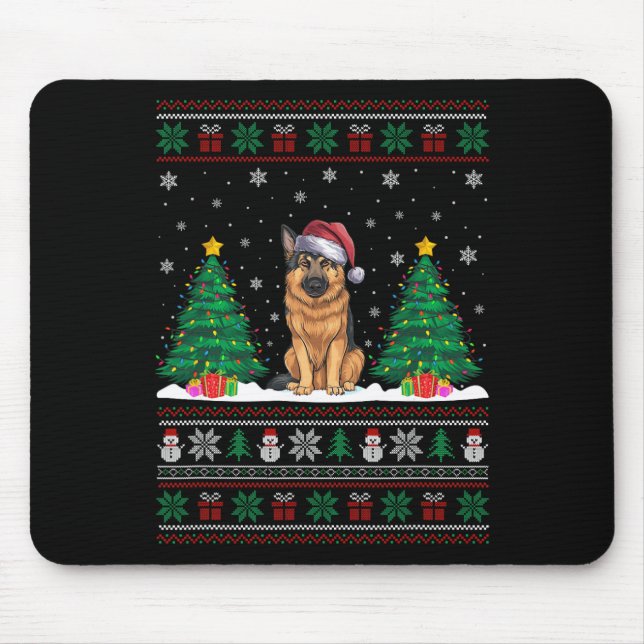 Santa Hat German Shepherd Hund Julafton Träd Ljus  Musmatta (Framsidan)