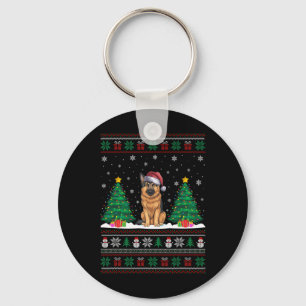 Santa Hat German Shepherd Hund Julafton Träd Ljus  Nyckelring