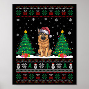 Santa Hat German Shepherd Hund Julafton Träd Ljus  Poster