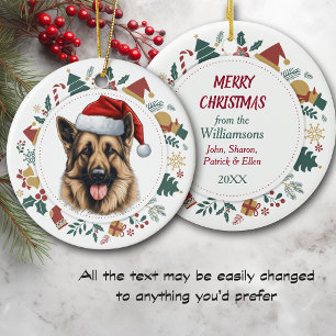 Santa Hat German Shepherd jul Bilder Wand Julgransprydnad Keramik