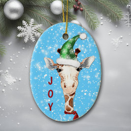 Santa Hat Giraffe Snowflake Background Kids Julgransprydnad Keramik