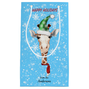 Santa Hat Giraffe Snowflake Blue