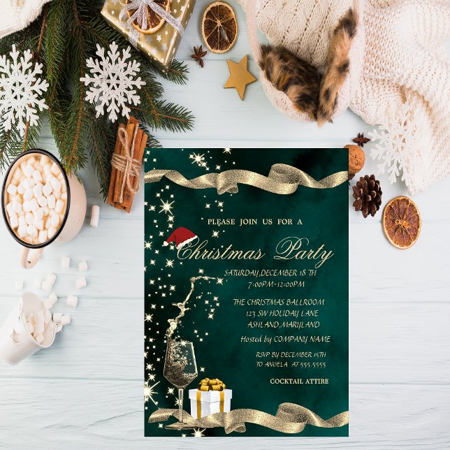 Santa Hat,Glass,Grönt korporjul Inbjudningar (Skapare uppladdad)