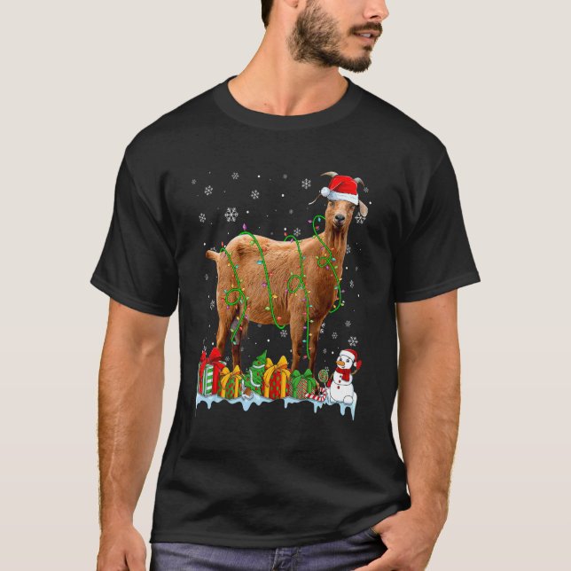 Santa Hat Goat Christmas Lights Animals T Shirt (Framsida)