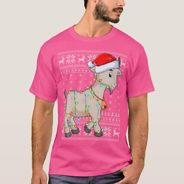 Santa Hat Goat Julafton Lighting Ugly Goat jul T Shirt (Framsida)