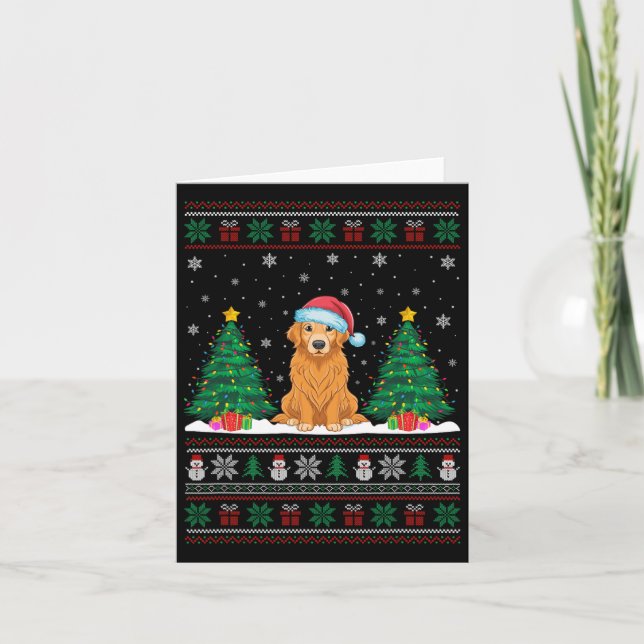 Santa Hat Golden Retriever Hund Julafton Träd Ljus Kort (Framsida)