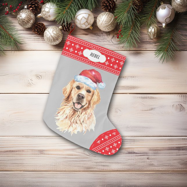 Santa Hat Golden Retriever Snowflake Gräns Stor Julstrumpa (Skapare uppladdad)