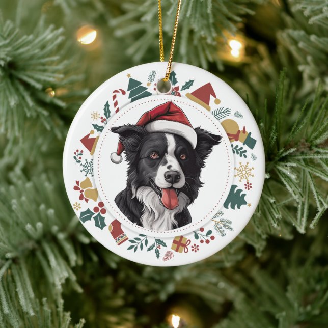 Santa Hat Gräns Collie jul-Bilder-utandning Julgransprydnad Keramik (Träd)