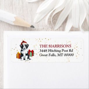 Santa Hat Gräns Collie Puppy Gifts Returadress Etikett
