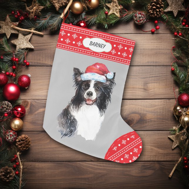 Santa Hat Gräns Collie Snowflake Gräns Stor Julstrumpa (Skapare uppladdad)
