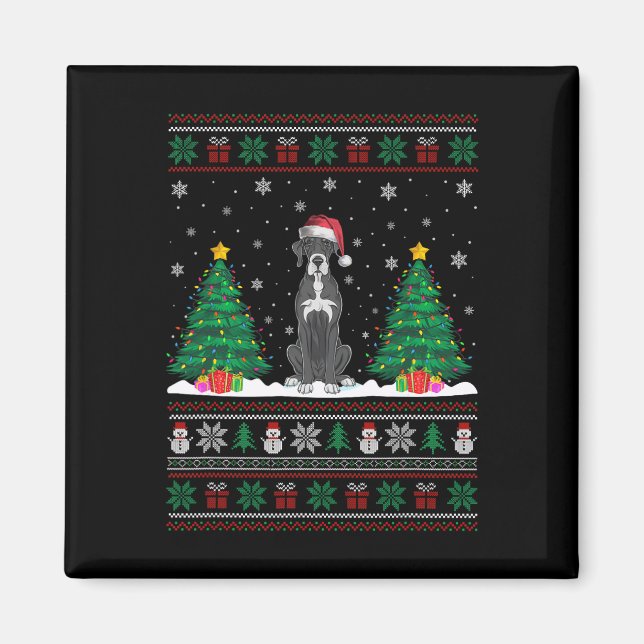 Santa Hat Great dane Hund Julgran Ljus Ugl Magnet (Framsidan)