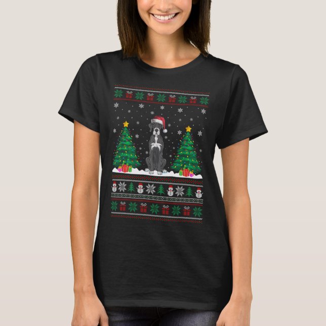 Santa Hat Great dane Hund Julgran Ljus Ugl T Shirt (Framsida)