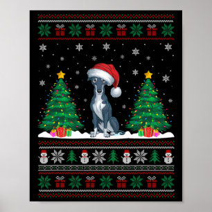 Santa Hat Greyhound Hund Julgran Ljus Ugly Poster