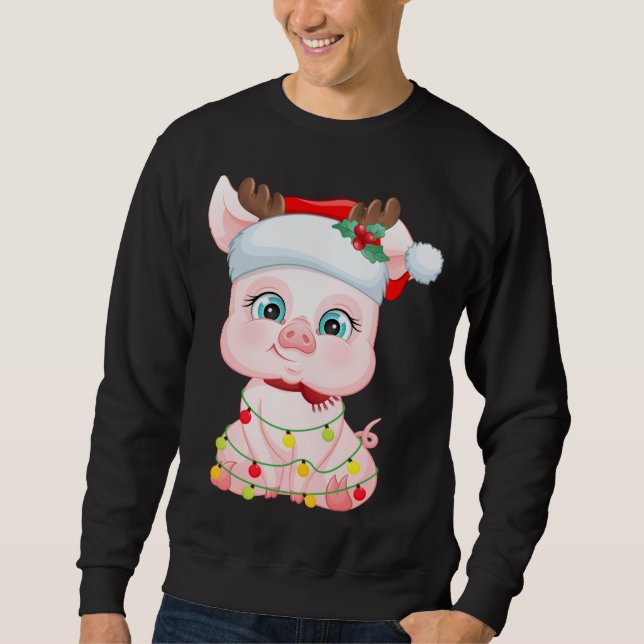 Santa Hat Gris jul Gris Älskare Pajama Lång Ärmad Tröja (Framsida)