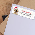 Santa Hat Gult Labrador Retriever Returadress Etikett<br><div class="desc">Den lämnat sidan av dessa returetiketter för roligt av Helgdag har en bild av en vacker gult av Labrador Retriever-Hund som bär en röd och vit Jultomten-hatt. Din anpassningsbar är i rött och svart på högerna. En subtil guld-konfetti-bakgrund ge lite grann gnistra.</div>