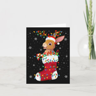 Santa Hat Hare Animal in Socks Julafton Träd Ljus Kort