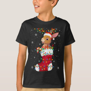 Santa Hat Hare Animal in Socks Julafton Träd Ljus T Shirt