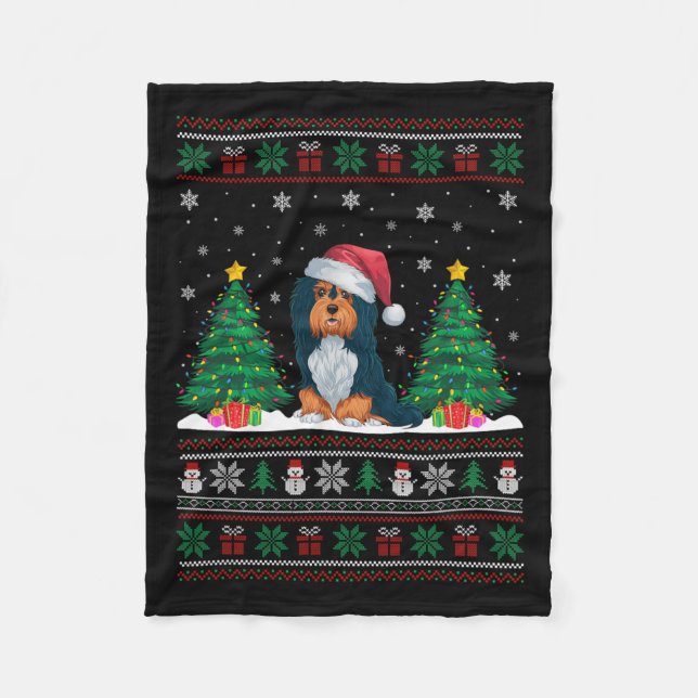 Santa Hat Havanese Hund Julgran Ljus Ugly Fleecefilt (Framsidan)