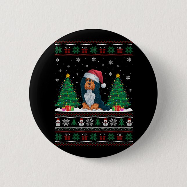 Santa Hat Havanese Hund Julgran Ljus Ugly Knapp (Framsida)