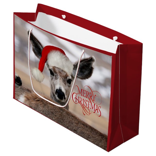 Santa Hat Hjort Large Gift Bag (Framsidan Vinklad)