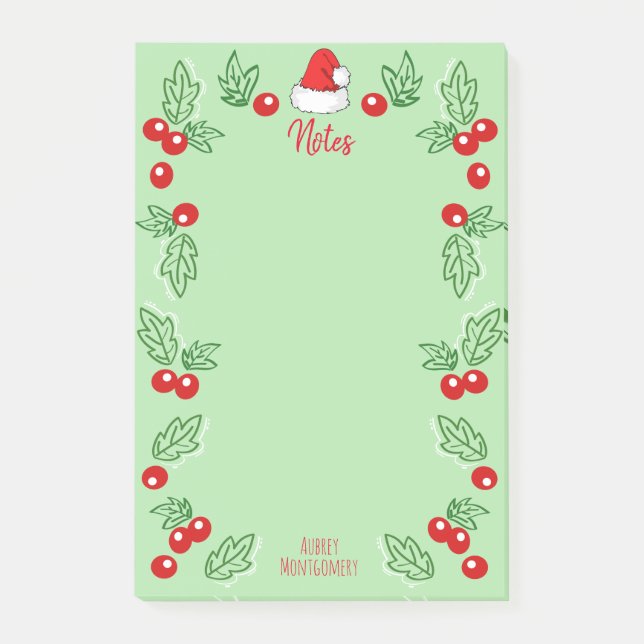 Santa Hat & Holly Berries | PERSONLIG Post-it Block (Framsida)