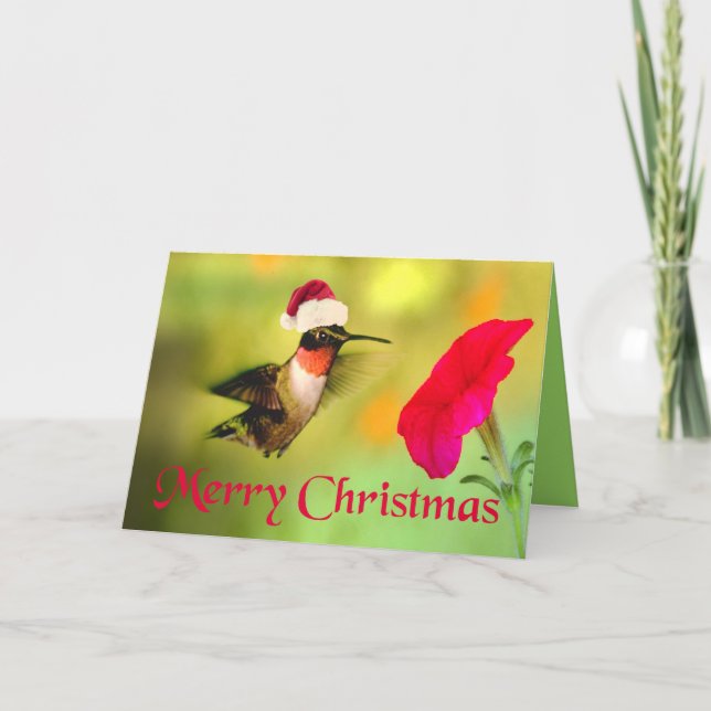 Santa Hat Hummingbird jul Helgkort (Framsida)