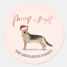 Santa Hat Hund German Shepherd God jul Runt Klistermärke